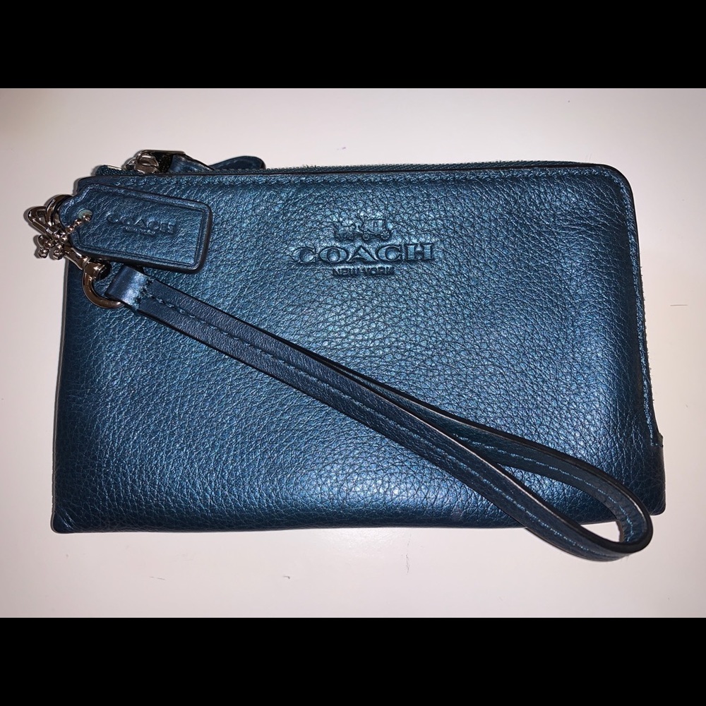 Coach Metallic Blue/Grey Wristlet